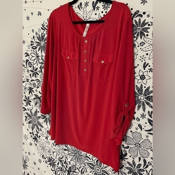 Burnt orange three quarter sleeve plus size top with gold button detail - Picture 10 of 10